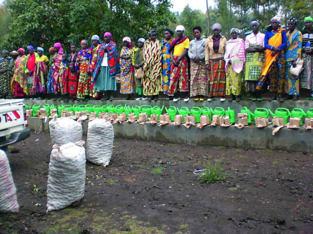 Some of the project participants collecting their allocation of seeds for their vegetable gardens.